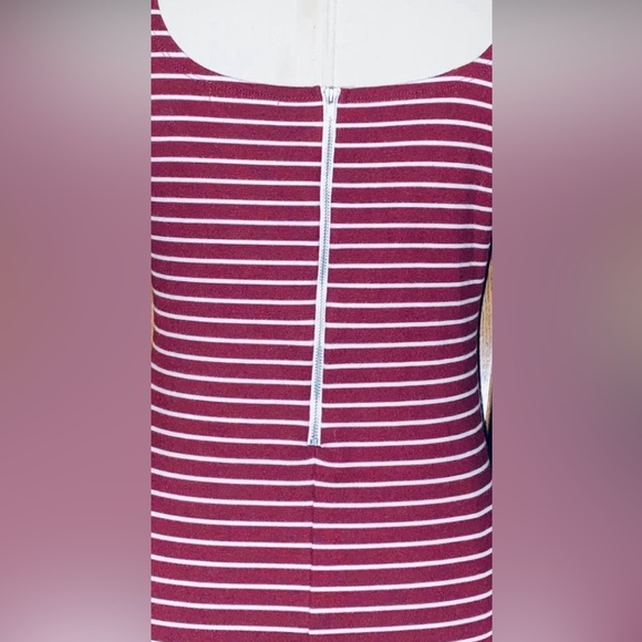 Large Burgundy Red and White Pinstripe Stretch Knit Dress - Picture 2 of 5